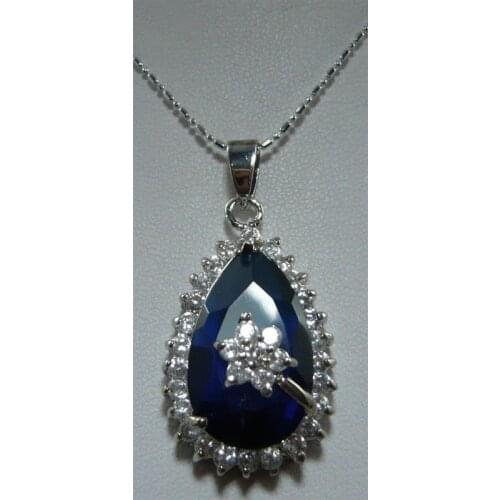 Amazing jewelry women blue crystal + flower Pendant Necklace