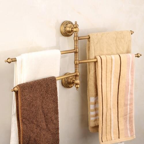 Towel Racks Home Antique Copper Rotating Towel Rack European Bathroom Wall Hanging Rack