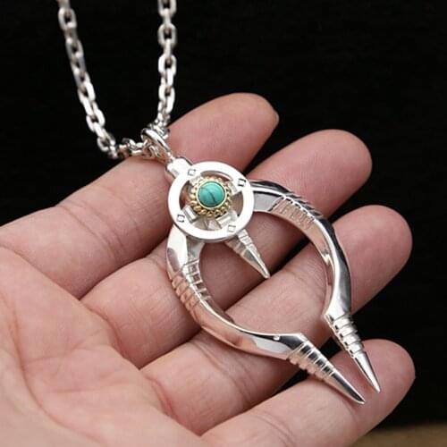 S925 sterling silver jewelry retro Thai silver creative men and women models inlaid turquoise popular feather pendant