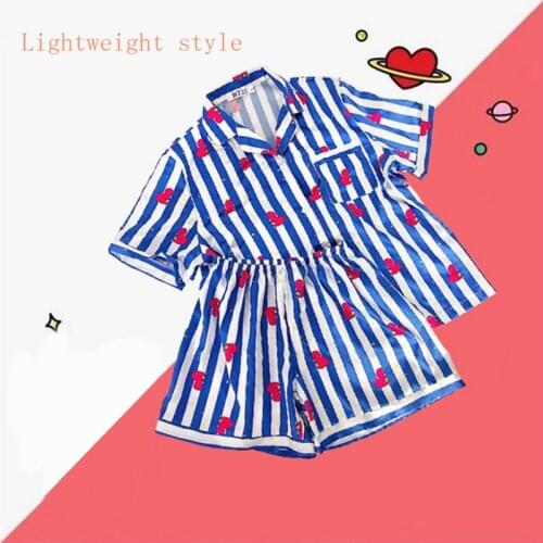 Womens pajamas 2021 Summer Stripe Cartoons Print Homewear sets 2 pieces suit Comfortable Pajamas Soft Short Sleeve Nightwear