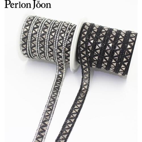 1yards 1.3cm bright black TR arrangement rhinestone trim hot stamping decorative ribbon, ironing accessories on shoe bags TR112