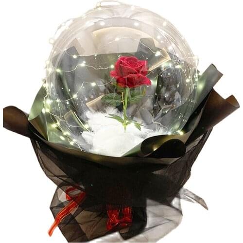 1set Flower Bouquet Crystal Bubble Balloon Wedding Birthday Party Decor Supplies 20inch Clear Bobo Ballon Valentines Day Globos