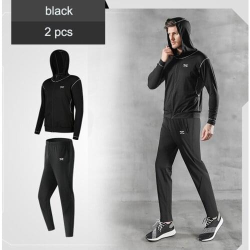 2020 Mens Sports Suit Casual Loose Sports Trousers Hooded Running Sports Coat Outdoor Morning Running Gymwear 2 Pieces Jogging