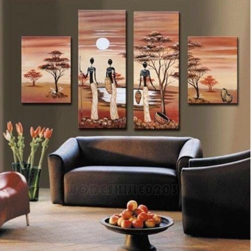 4PC Pure Hand-painted Oil Painting African Forks landscape Wall Art (No Frame)