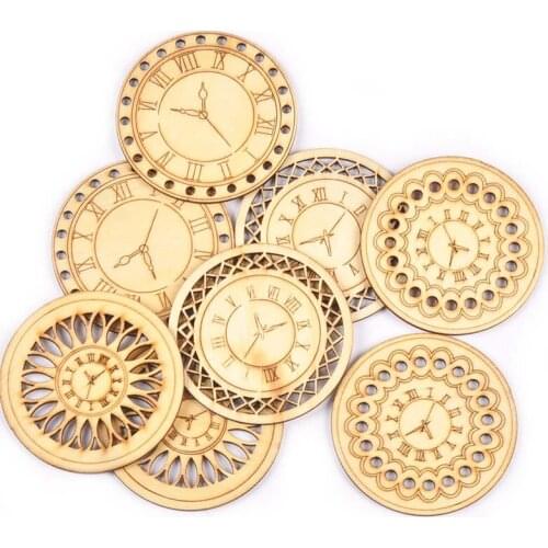 4pcs Clock Pattern Natural Wood Slices Diy Crafts Scrapbooking Accessories Hollow Out Wooden Ornaments Home Decoration Arts 78mm