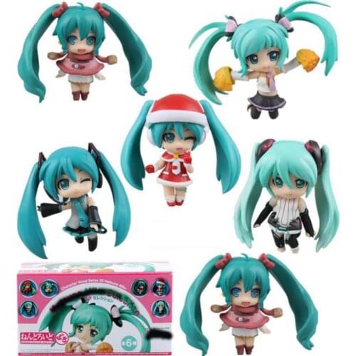 6PCS Hatsune kawaii Miku blue Q Version Japan Anime All Day PVC Figure Model Toys Girl Birthday toys