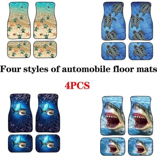 AIMAAO 3D Shark And Turtle Car Floor Mats Universal Front / Rear 4-piece Full Set Carpet SUV Truck Blue