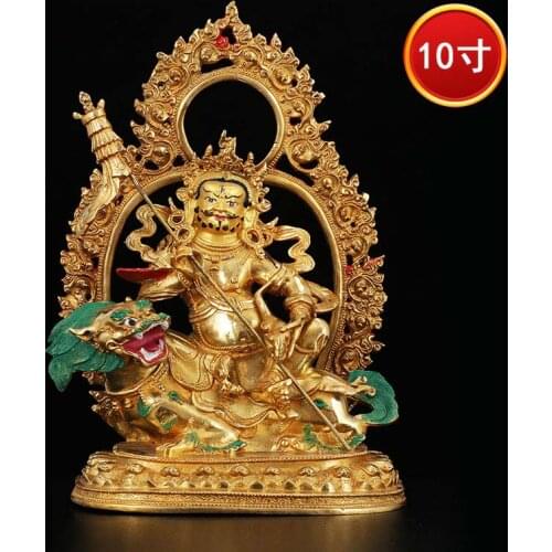 35CM large gold gilding Buddha brass statue Buddhism HOME family effective protection Vaisravana Vessavana Buddha Fortune God