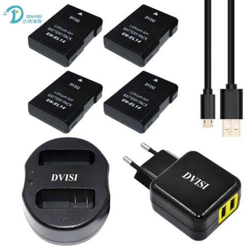 DVISI 4pcs EN-EL14 EN EL14 Camera Battery+USB Dual Charger EU/US AC Adapter for Nikon P7800 P7700 D5500 D5300 D5200 D3200 D3300