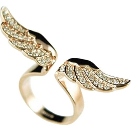 Golden Angel Wings Shaped Full Rhinestones Inlaid Lady Ring