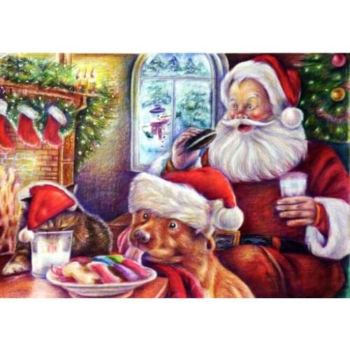 New DIY 5D Square Diamond Painting Cartoon Santa Claus Dog Full Circular Diamond Embroidery Cross Stitch Rhinestone Home Decor