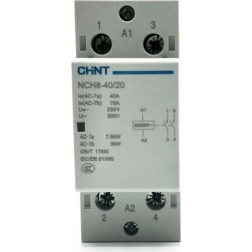 CHINT Modular AC Contactor NCH8-40/20 2 Normally Open Household Communication Contactor 220V 40A DIN Rail Type Contactor