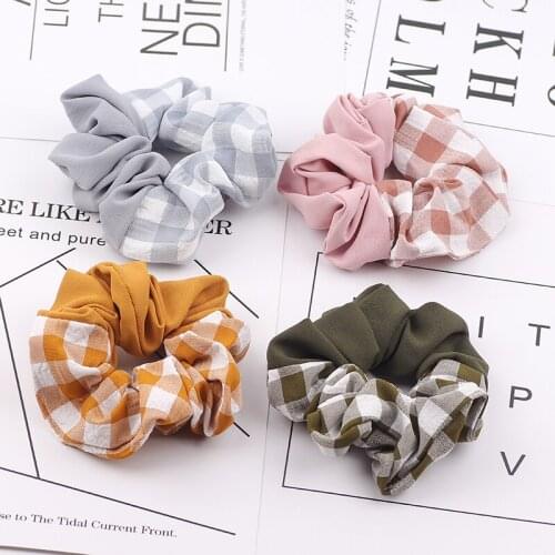 Plaid Hair Scrunchies Textured Fabirc Hair Accessories Women Scrunchie For Grils Solid Patchwork Ponytail Holder Hair Band Ties