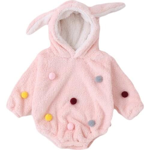 Baby Girls Winter Jumpsuit Newborn Flannel With Hood Warm Long Sleeve Romper Rabbit Ears Fashion Thick Infant Clothes