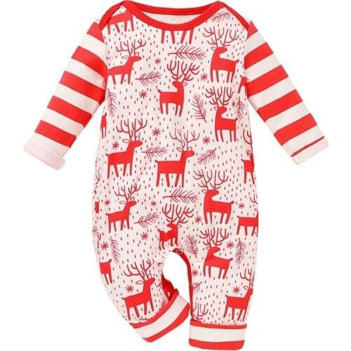 Autumn Baby Girl Christmas Pattern Rompers Newborn Striped Long-sleeved Trousers Jumpsuit 0-12M Hot Sale