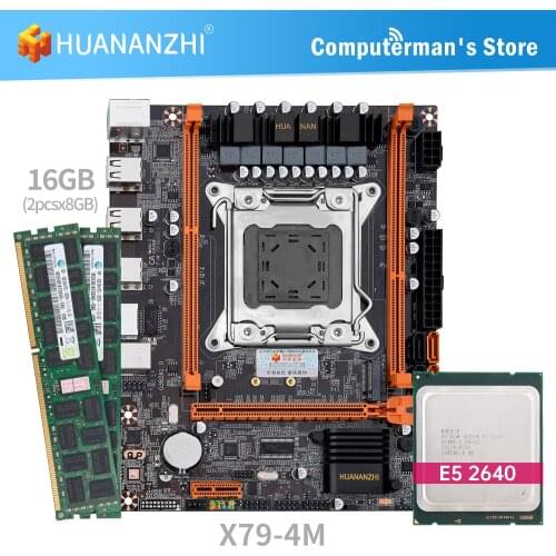 HUANANZHI X79 4M X79 motherboard cpu set with Xeon E5 2640 with 2*8G DDR3 RECC memory combo kit set USB3.0 SATA3 NVME M.2 SSD