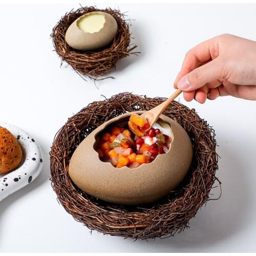 Creative Ceramic Eggshell Shape Figurines Vase Dessert Ice Cream Bird Nest Egg Shell Bowl Decor Tableware Home Decoration Crafts