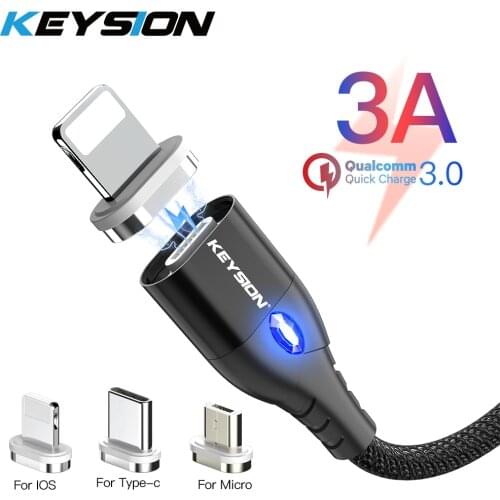 KEYSION Magnetic Cable Micro USB Type C For iPhone Lightning Cable 1M 3A Fast Charging Wire Type-C Magnet Charger Phone Cable