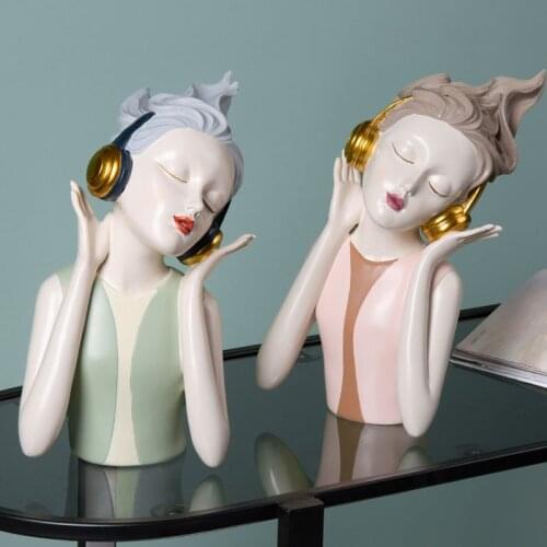 Fashion Resin Music Girl Sculpture Ornaments Nordic Decoration Home Living Room Office Desktop Statue Crafts Gift for Girlfriend
