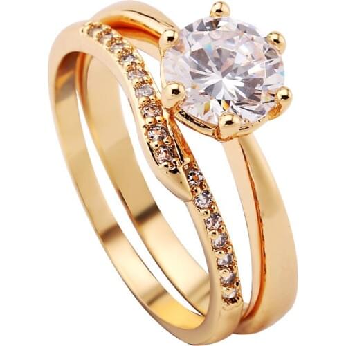 Trendy Women Bridal Sets Rings Gift Shiny Cubic Zirconia Ring Gold Color Wedding Engagment Rings for Ladies Ring Set Size 7 8 9