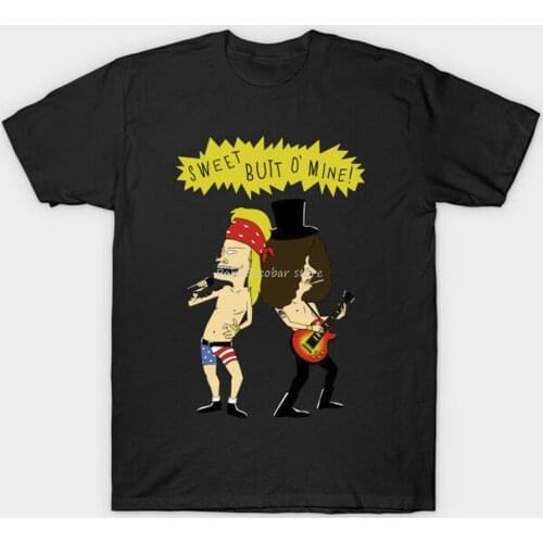 Beavis And Butthead X Guns N' Roses Sweet Butt O' Mine Funny Black T-Shirt Personality Custom Tee Shirt men summer t-shirt