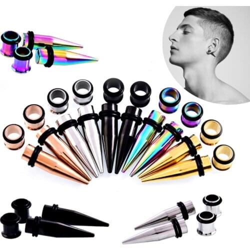 36pcs/lot Surgical Steel Ear Expander Piercing Taper & Single Flared Ear Flesh Tunnel Plug Kit Stretcher Gauges Set Body Jewelry