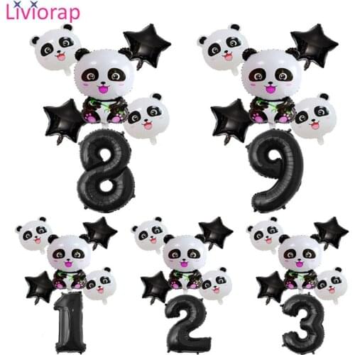 Liviorap Cartoon Animal Black Number Balloon Set Star Panda Children Birthday Party Decoration Baby Shower Kids Animal