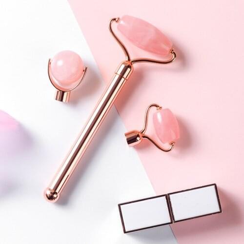 New 3 In 1 Rose Quartz Massager For Face Lift Roller Massager Facial Skin Care Tools Jade Roller Beauty Slim Face Anti Wrinkle