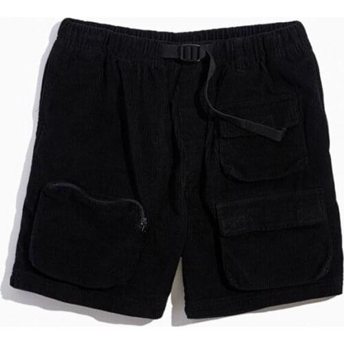 Wholesale OEM plain multi pockets short pants mens cotton corduroy shorts with elastic waistband