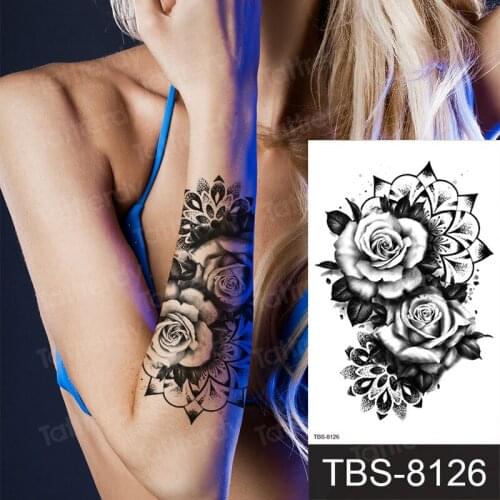 Peony Rose Temporary Tattoo Stickers Women Body Art Tattoo Girl Back Breast Tatoos Flower Dreamcatcher Mandala Tattoo Henna Lace