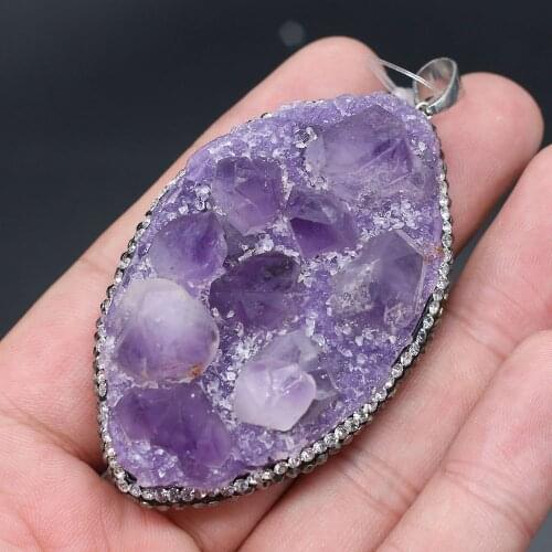 New Natural Stone Pendants Water Drop Druzy Amethysts Pendants Purple Crystal Charms for DIY Necklace Pendants Jewelry Making