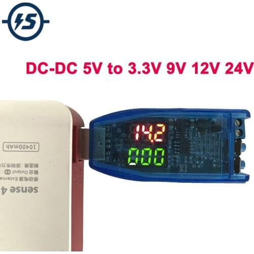 USB Step UP Down Power Supply Module Red Green Display Voltage Current Side Button Adjust with Box DC-DC 5V to 3.3V 9V 12V 24V