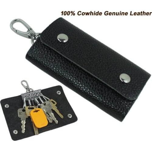 On Sale Fashion Mens 100% Genuine Leather Key Holder Women Key Wallet Leather Key Case Bag Black MC801 Free ship