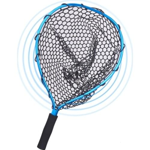 Fly Fishing Landing Net Outdoor Fishing Brail Blue Soft Rubber Material Landing Net Eva Handle Fishing Nets Tool Accessory