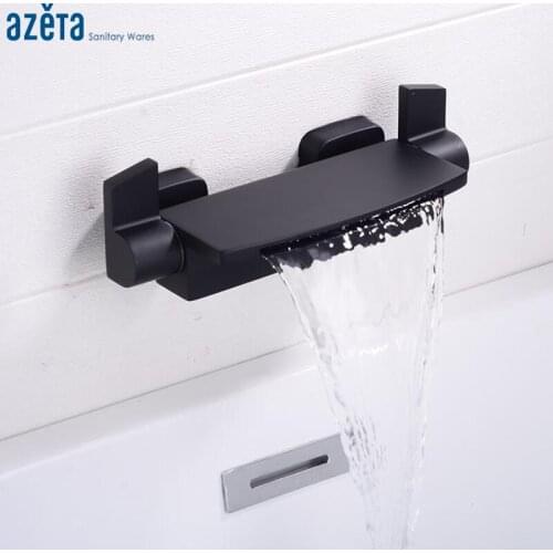 Azeta Black Bathtub Faucet Bathroom Wall Mounted Bath Tub Tap Brass Faucet Double Handle Waterfall Shower Mixer Tap MK6422B