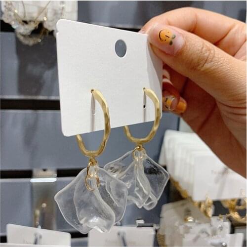 SOHOT Romantic Transparent Acylic Flowers Pendant Women Alloy Hoop Earrings Piercing Delicate Jewelry Brincos