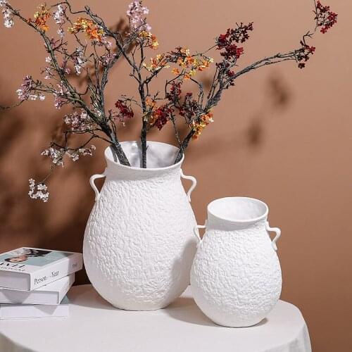 Simple White Hammered Ceramic Vase Retro Chinese Style Entrance Modern Living Room Desktop Flower Arrangement Ornaments
