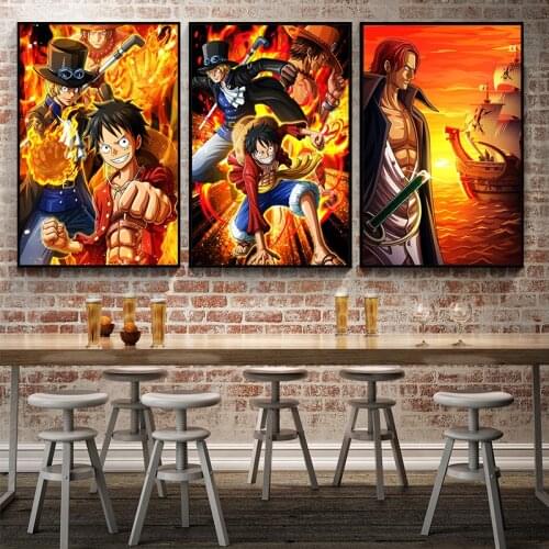 Bandai Japanese Anime Straw Hat One Piece Canvas Painting Luffy Wall Art Posters and Prints for Children Room Bar Decoration