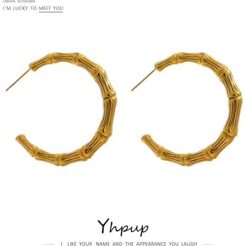 Yhpup Stainless Steel Bamboo Earrings for Women Minimalist Metal Gold 18 K Unusual Earrings Jewelry бижутерия для женщин Gift