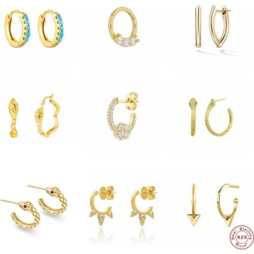 Aide 925 Sterling Silver Zircon Pave Hoop Earrings For Women Turquoise Crystal Mosaic Triangle Circle Huggie Piercing Earrings