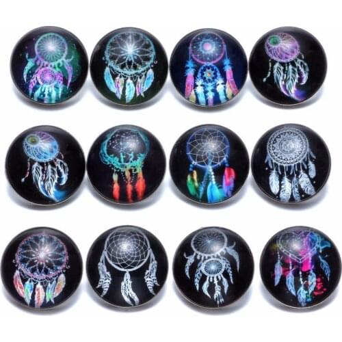 12pcs/lot Beautiful Dreamcatcher Theme 18mm Glass Snap Button Charms For 18mm Snaps Bracelet Snap Jewelry KZ0660