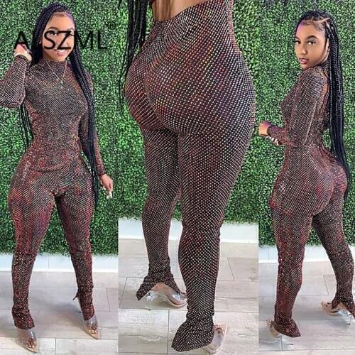 2 Pieces Set ! Party Lady Fashion O Neck Long Sleeve Skinny Jumpsuits Sexy Tight Club Party Lady Fashion Romper