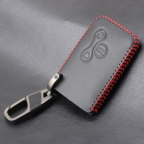 3 Button Smart Card Leather Key Case For Renault Clio Logan Megane 2 3 Koleos Scenic Card Case Black Car Key Fob Shell