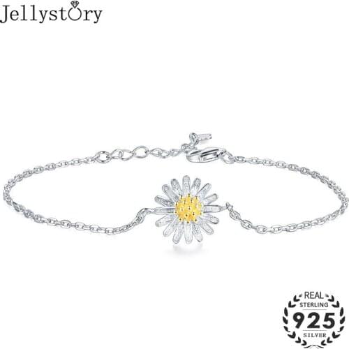 Jellystory Fashion Silver 925 Jewellery Bracelet for Women Flower Shaped Chain Link Bracelets for Decoration Wedding Party Gifts