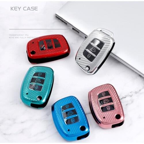Carbon Fiber TPU Car Key Cover Case For Hyundai Tucson Creta ix25 i10 i20 i30 Verna Mistra Elantra Santa Fe2015-2018 Accessories