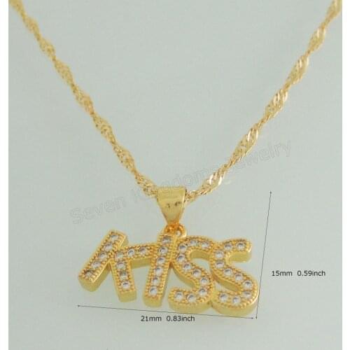 Foromance/ YELLOW GOLD GP 18" NECKLACE &MICRO INLAY STONE VIVID KISS WORD CUTE PENDANT