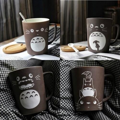 350/520ml Cartoon Totoro Large Capacity Ceramic Water Cup With Lid And Spoon Frosted Ceramic Mug Office Coffee Cup
