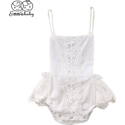 Princess Newborn Baby Girl White Lace Romper Summer Sleeveless Backless Strap Jumpsuit Tutu Skirted Sunsuit Baby Clothes