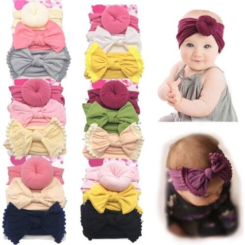 3-piece set of new baby headband, children’s soft nylon elastic bow lace headband, baby stretch hair accessories, girl headband