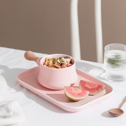 Creative Breakfast Plate Ceramic Bowl Plate Household Handle Bowl Dessert Bowl Western Cuisine Plate Tableware Set